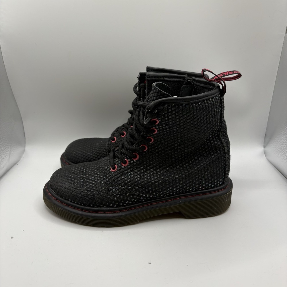Dr. Martens Boots Girls Sz 13 Side Zip Lace Up Black Metallic Dot